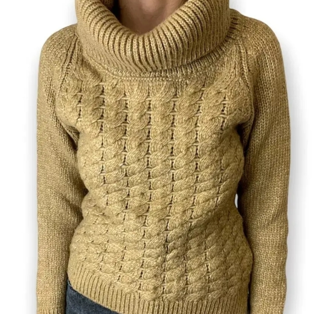 Massimo DUTTI CHUNKY BEIGE CABLE KNIT ALPACA WOOL BLEND SWEATER XS